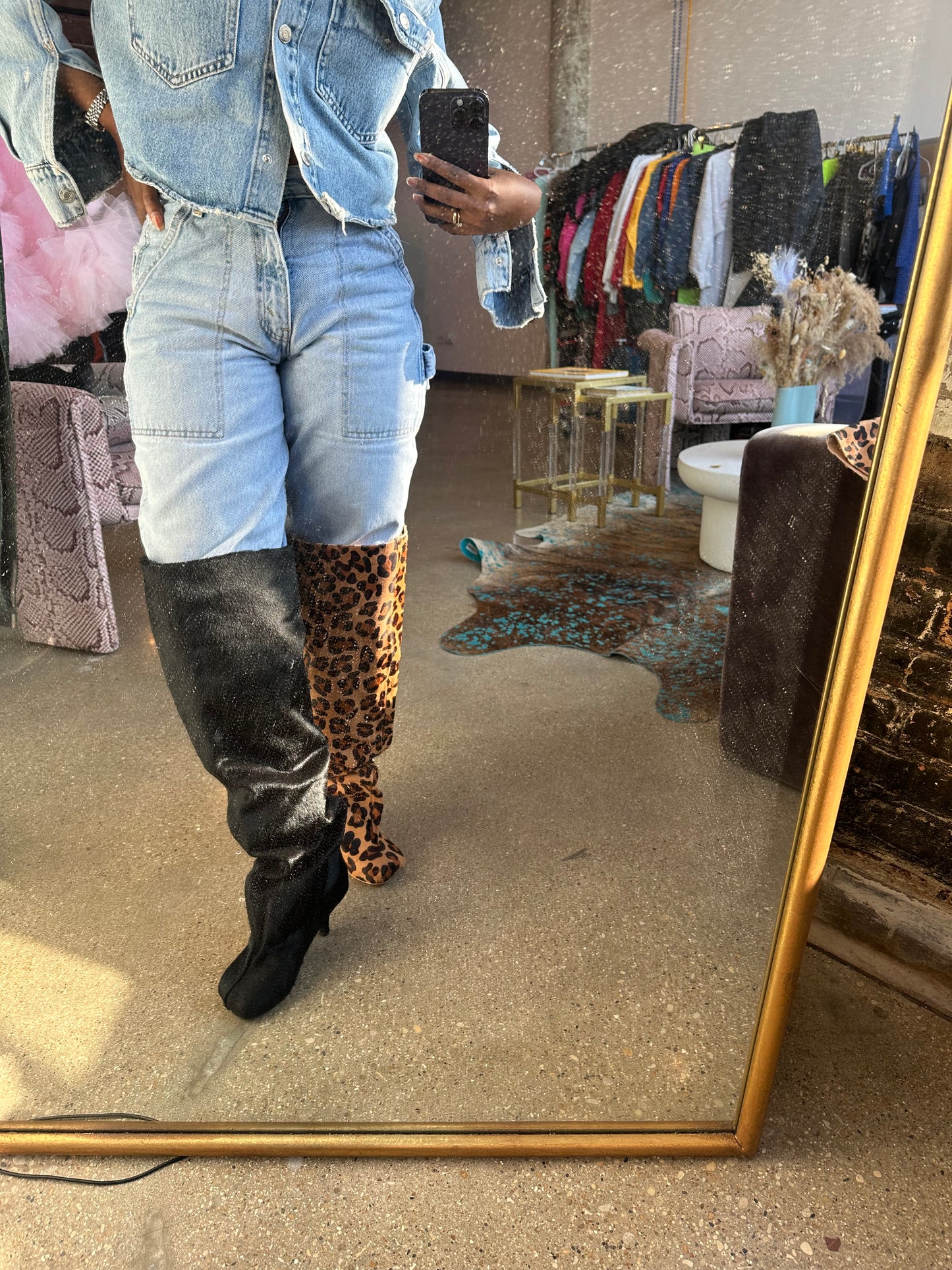 Jorjie thigh high boot (black and leopard available)