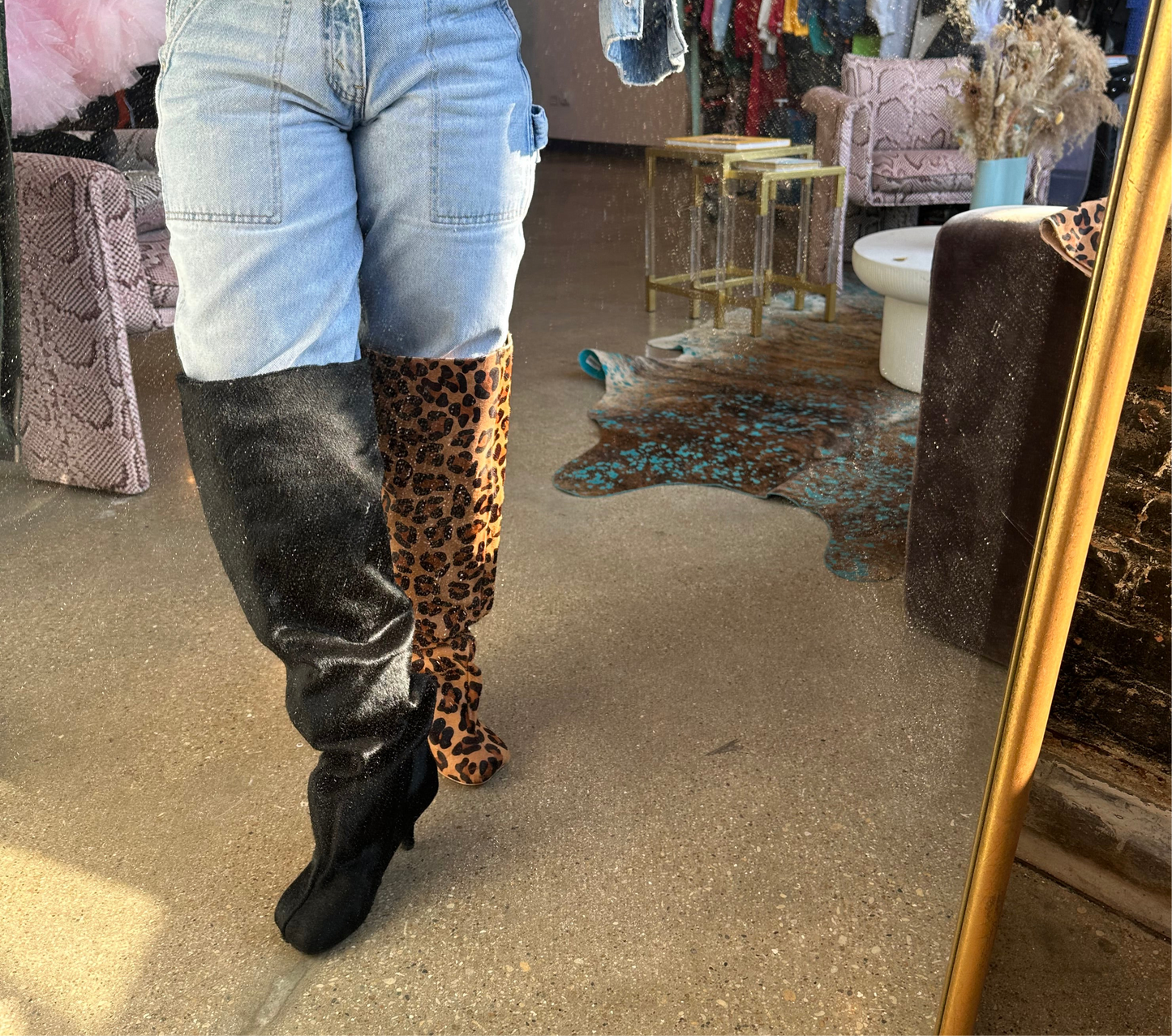 Jorjie thigh high boot (black and leopard available)