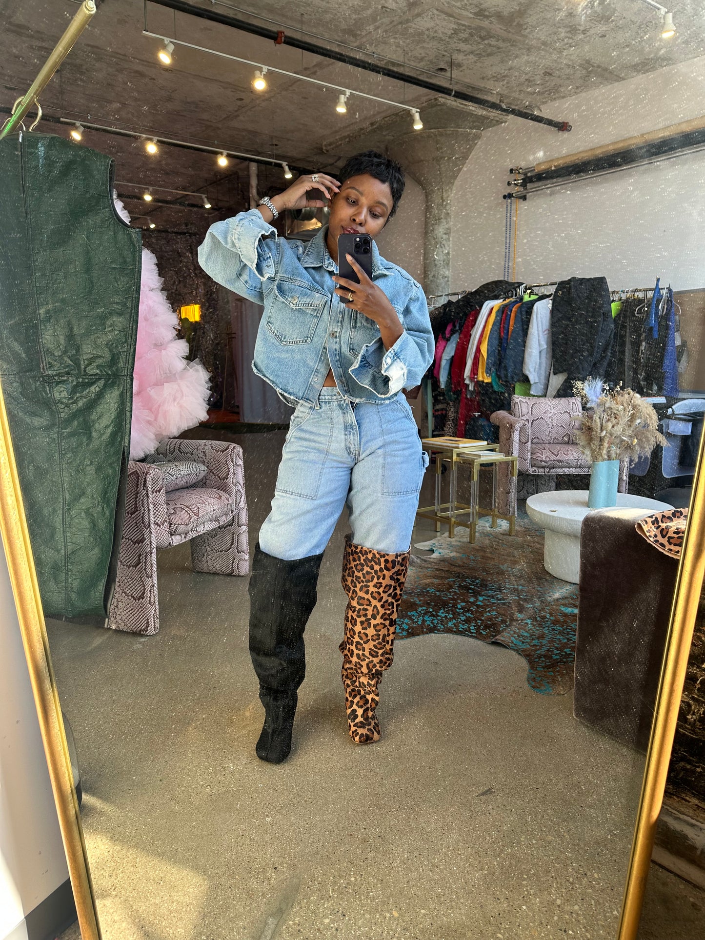 Jorjie thigh high boot (black and leopard available)
